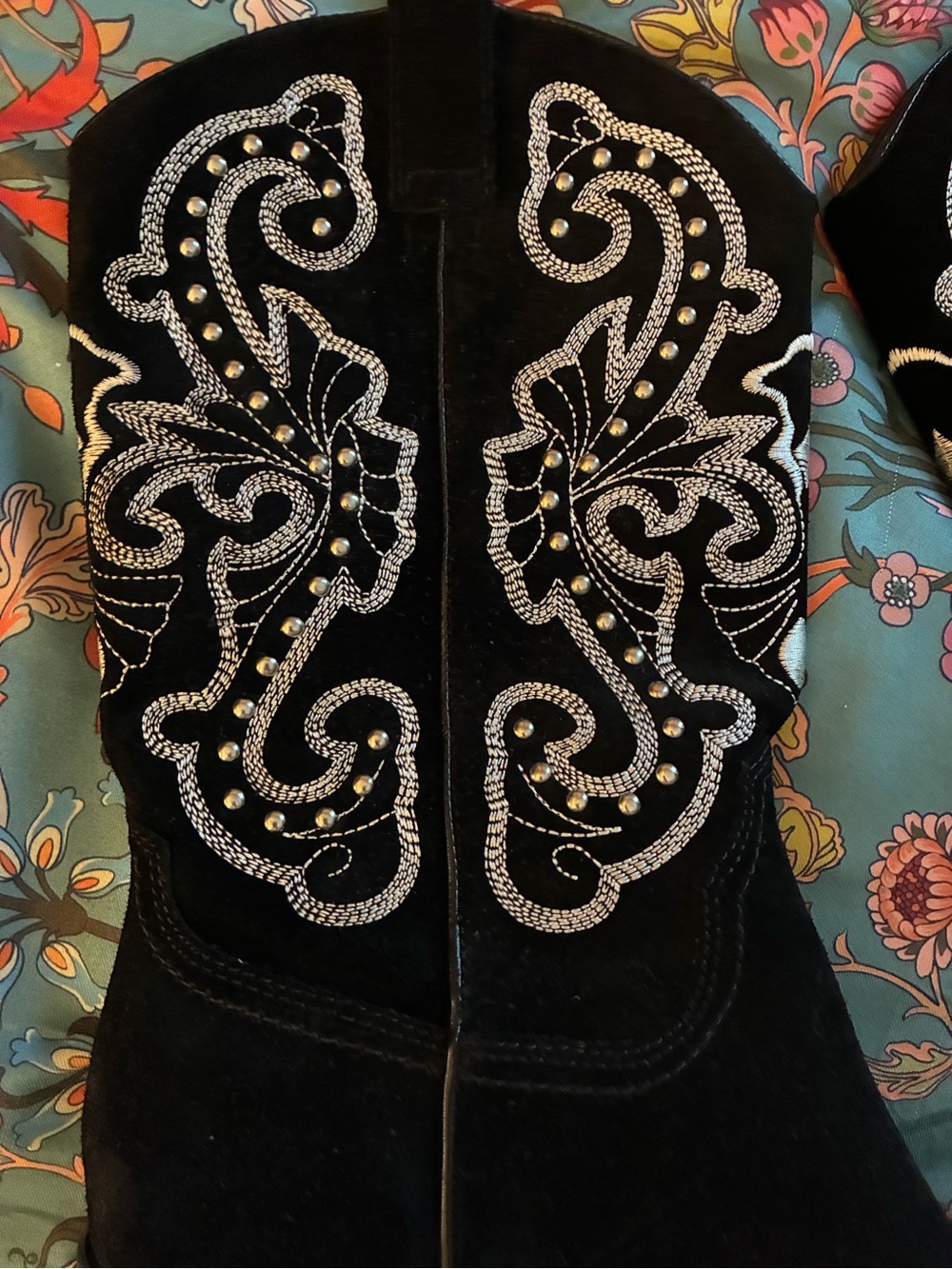 Dolce Vita Black Suede Embellished Western Heeled Boots - Picture 2 of 12